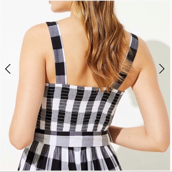 LOFT wide leg cropped plaid checkered gingham belted smocked jumpsuit romper M - Picture 3 of 10